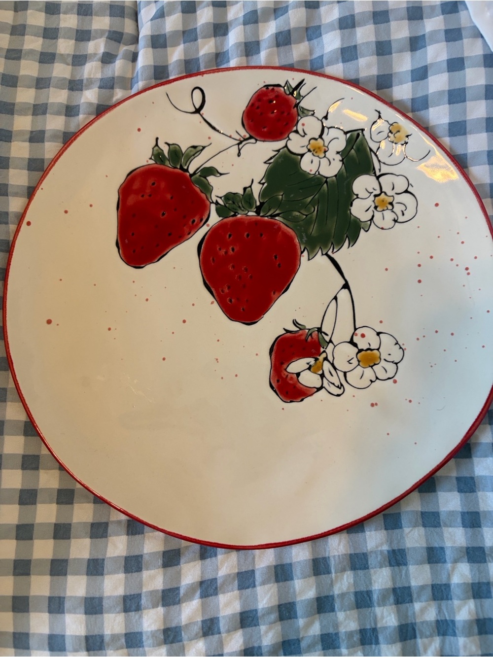 Cracker Barrel Red & Green Strawberry Ceramic Plate
